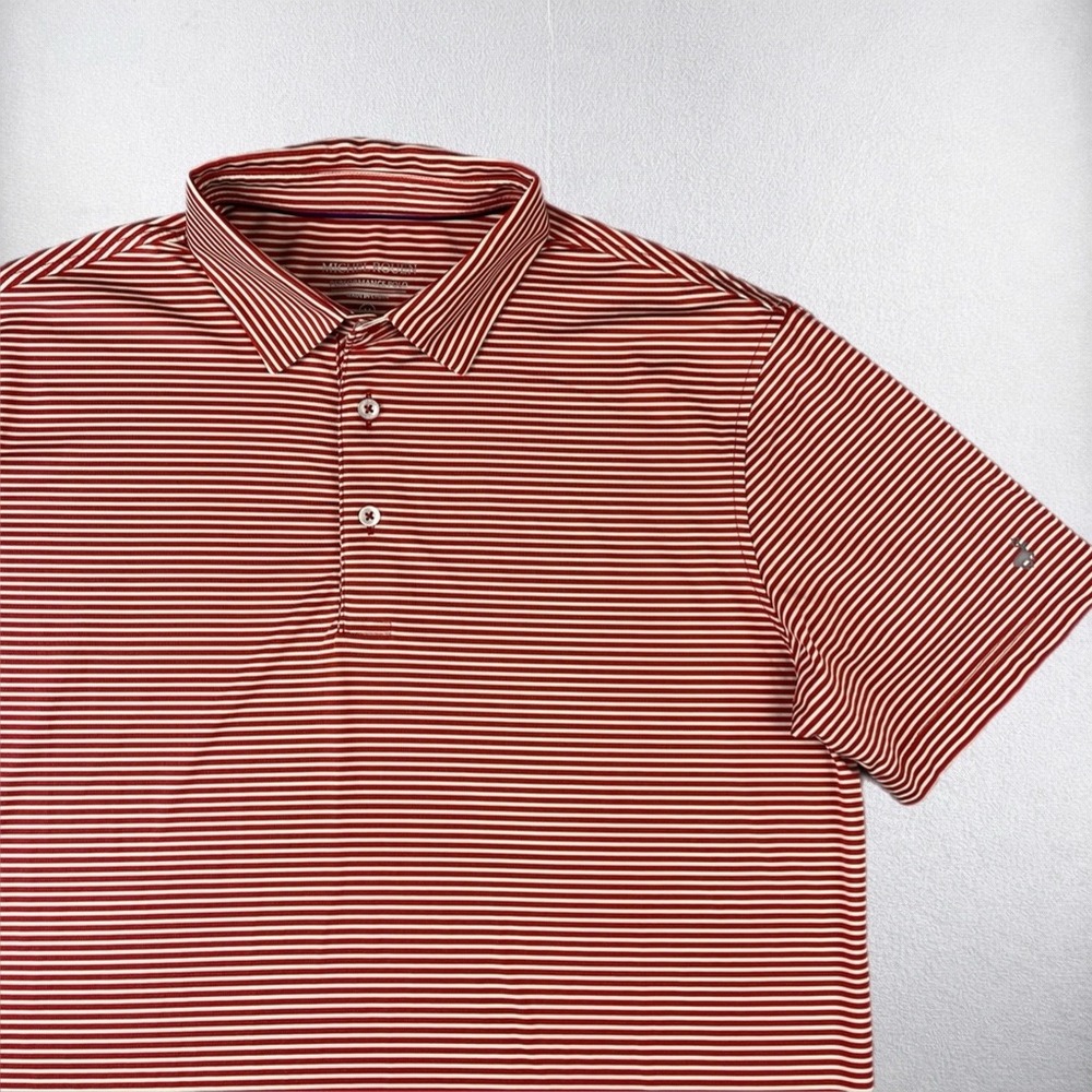 Michel Rouen Performance Polo Mens Medium Red White Striped Short Sleeve Golf